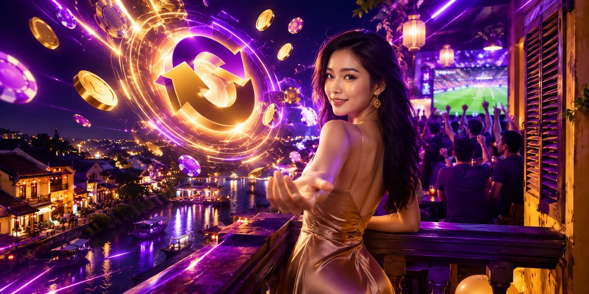 Không khí đêm náo nhiệt tại Hội An với đèn neon rực rỡ khi người chơi nhận rebate bonus trực tuyến